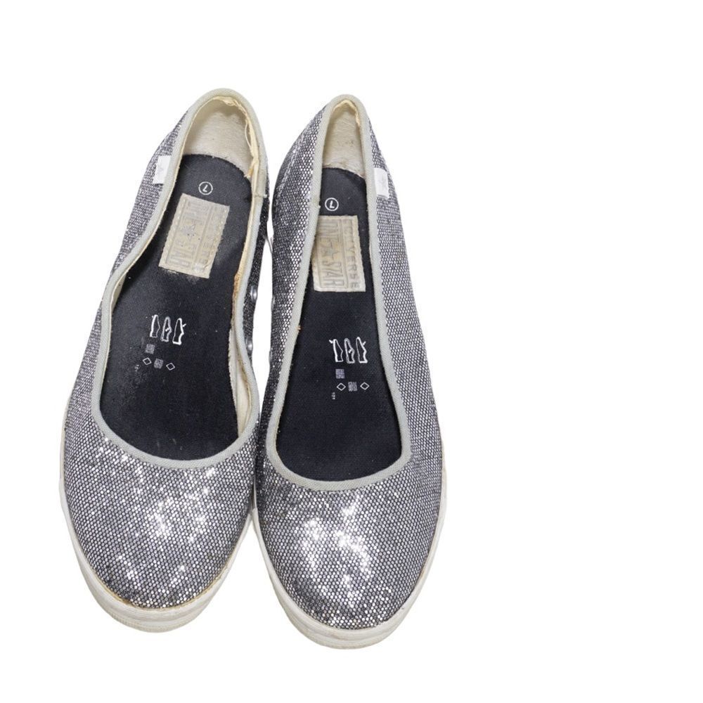Converse All Star Silver Metallic Glittery Flats, Size 7